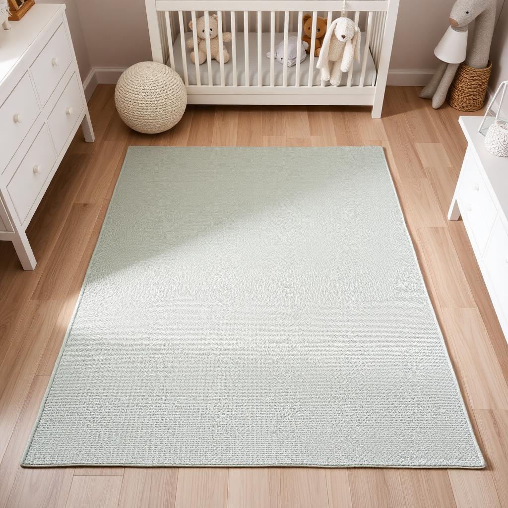 First Steps washable nursery rug in Sage, styled in a child's room